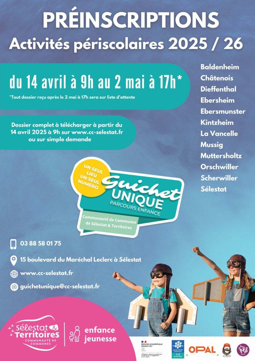 Préinscriptions Activités Périscolaires 2025/2026 – Du 14 avril au 2 mai 2025