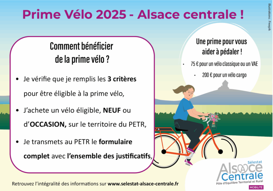 Bénéficiez d’une prime à l’achat d’un vélo en Alsace centrale !